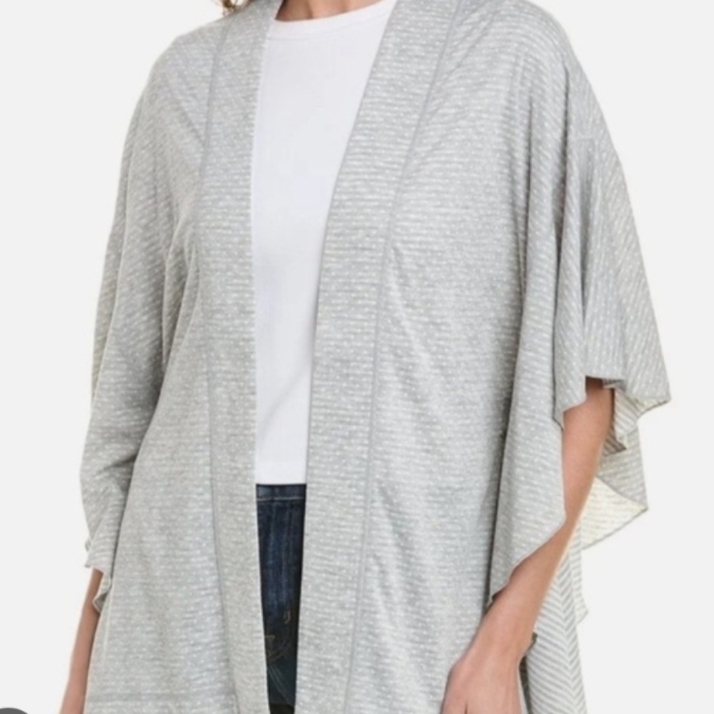 CAbi Dottie Reversible Gray & White Open Front Cardigan Cape Poncho Medium